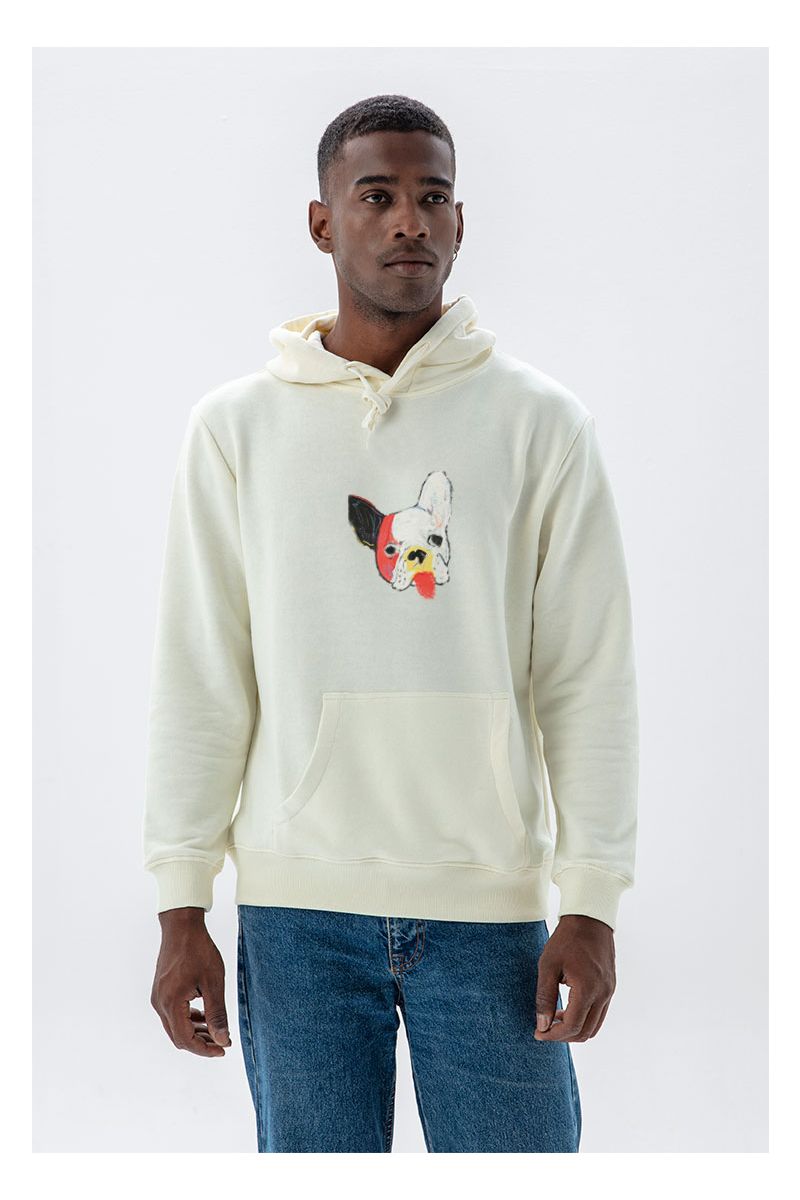 Ecru Premium Cotton Rainbow Chihuahua Design Pullover Hoodie