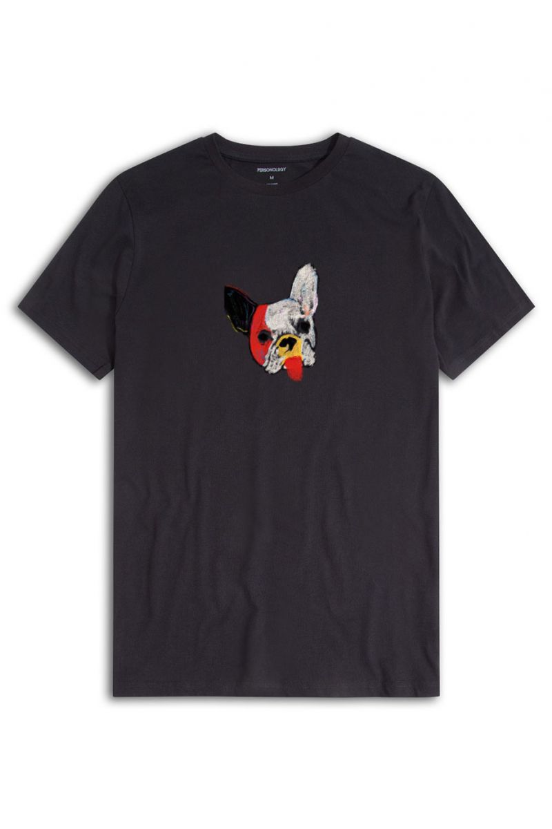 Black Soft Fabric Rainbow Chihuahua Design Short Sleeve Tee