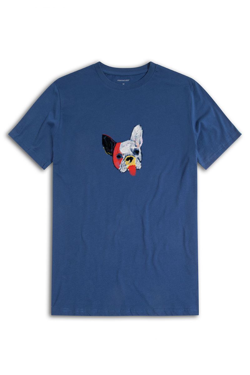 Navy Soft Fabric Rainbow Chihuahua Design Short Sleeve Tee
