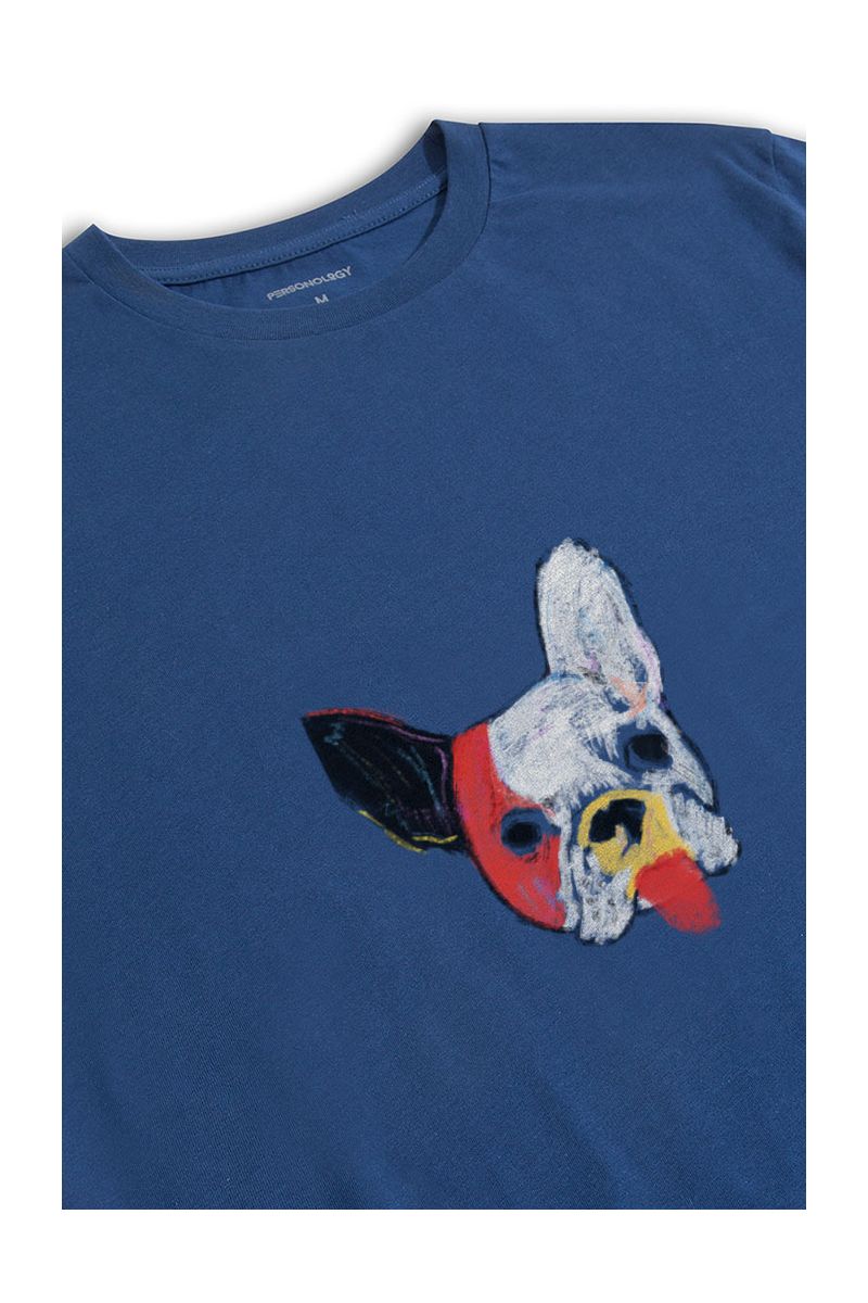 Navy Soft Fabric Rainbow Chihuahua Design Short Sleeve Tee