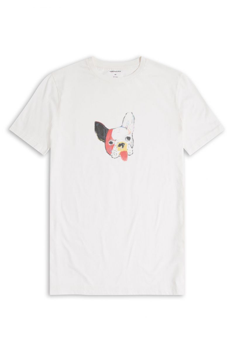 Off White Soft Fabric Rainbow Chihuahua Design Short Sleeve Tee