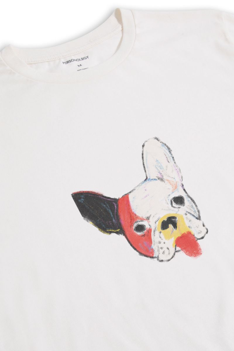 Off White Soft Fabric Rainbow Chihuahua Design Short Sleeve Tee