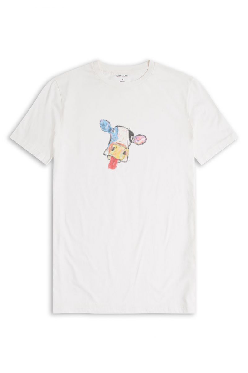 Off White Soft Fabric Rainbow Cow Design Short Sleeve Tee