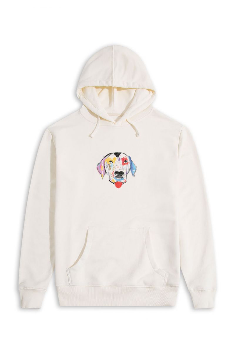 Ecru Premium Cotton Rainbow Dalmatian Design Pullover Hoodie