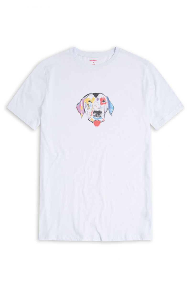 White Soft Fabric Rainbow Dalmatian Design Short Sleeve Tee