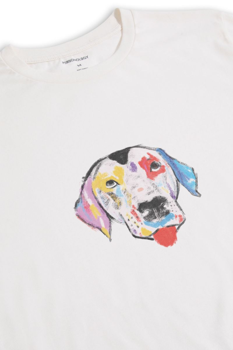 Off White Soft Fabric Rainbow Dalmatian Design Short Sleeve Tee