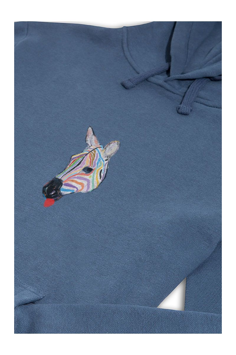 Navy Premium Cotton Rainbow Zebra Design Pullover Hoodie