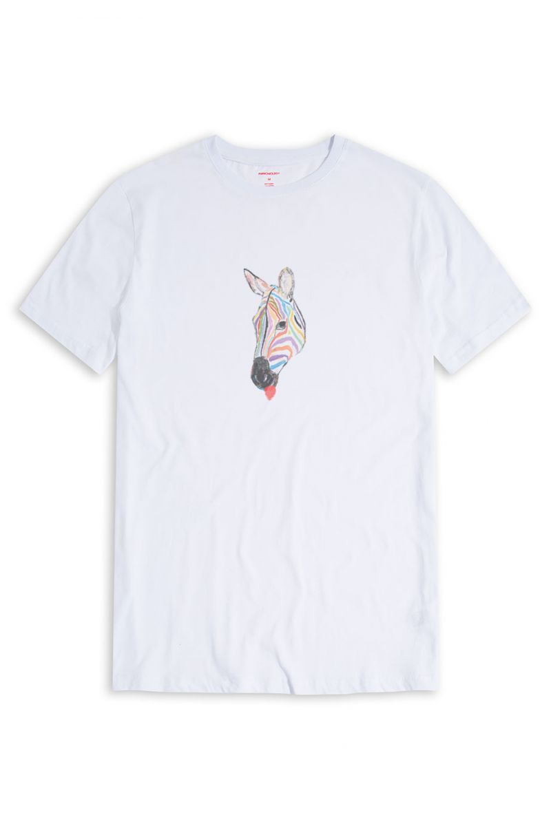 White Soft Fabric Rainbow Zebra Design Short Sleeve Tee