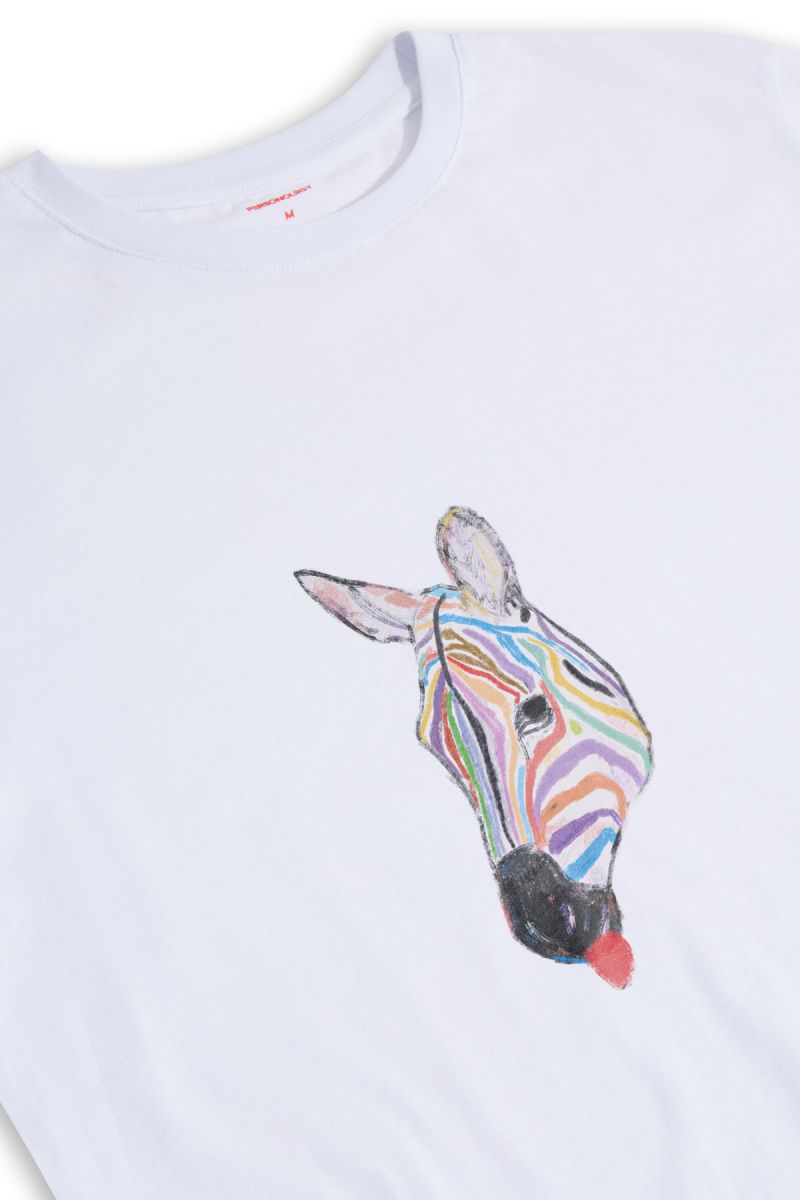 White Soft Fabric Rainbow Zebra Design Short Sleeve Tee