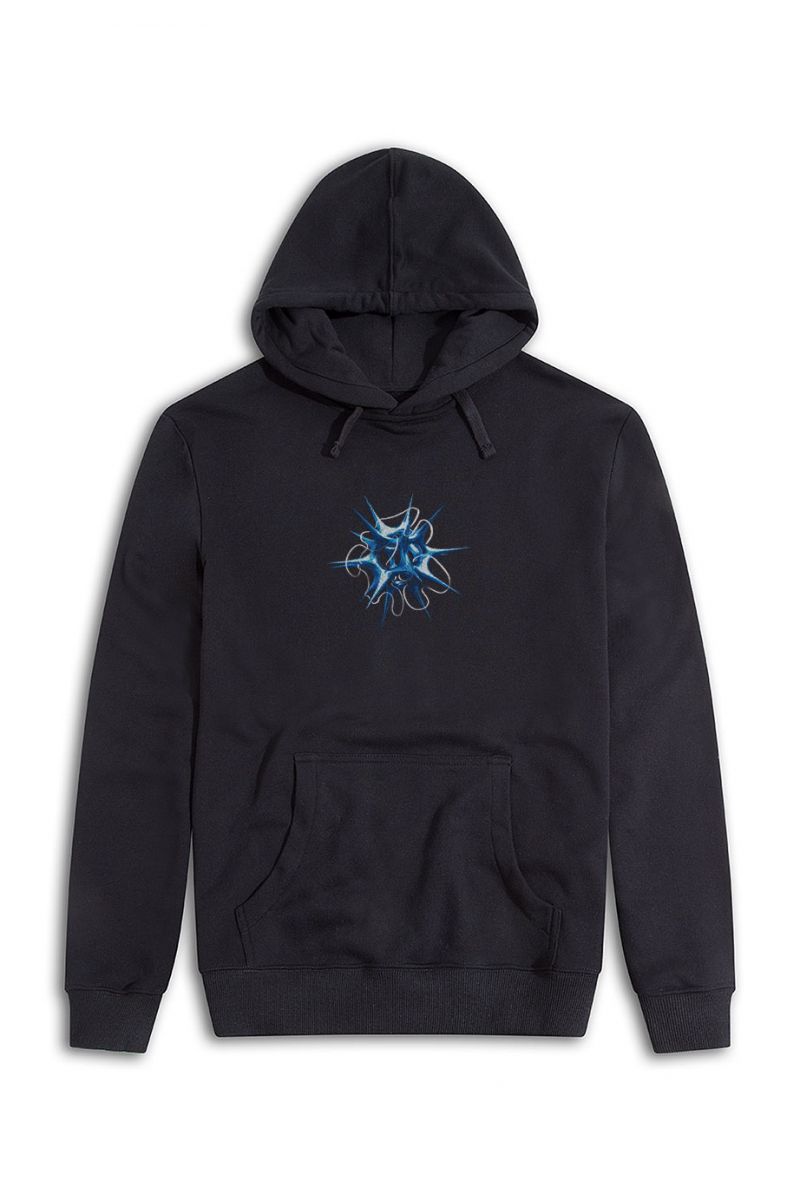 Black Premium Cotton Sea- Urchin Design Pullover Hoodie
