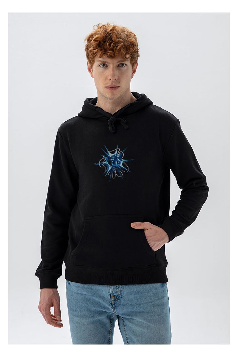 Black Premium Cotton Sea- Urchin Design Pullover Hoodie