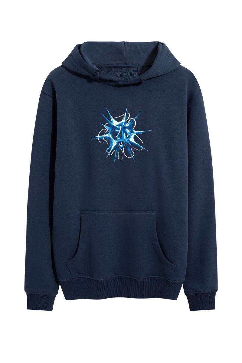 Navy Premium Cotton Sea- Urchin Design Pullover Hoodie