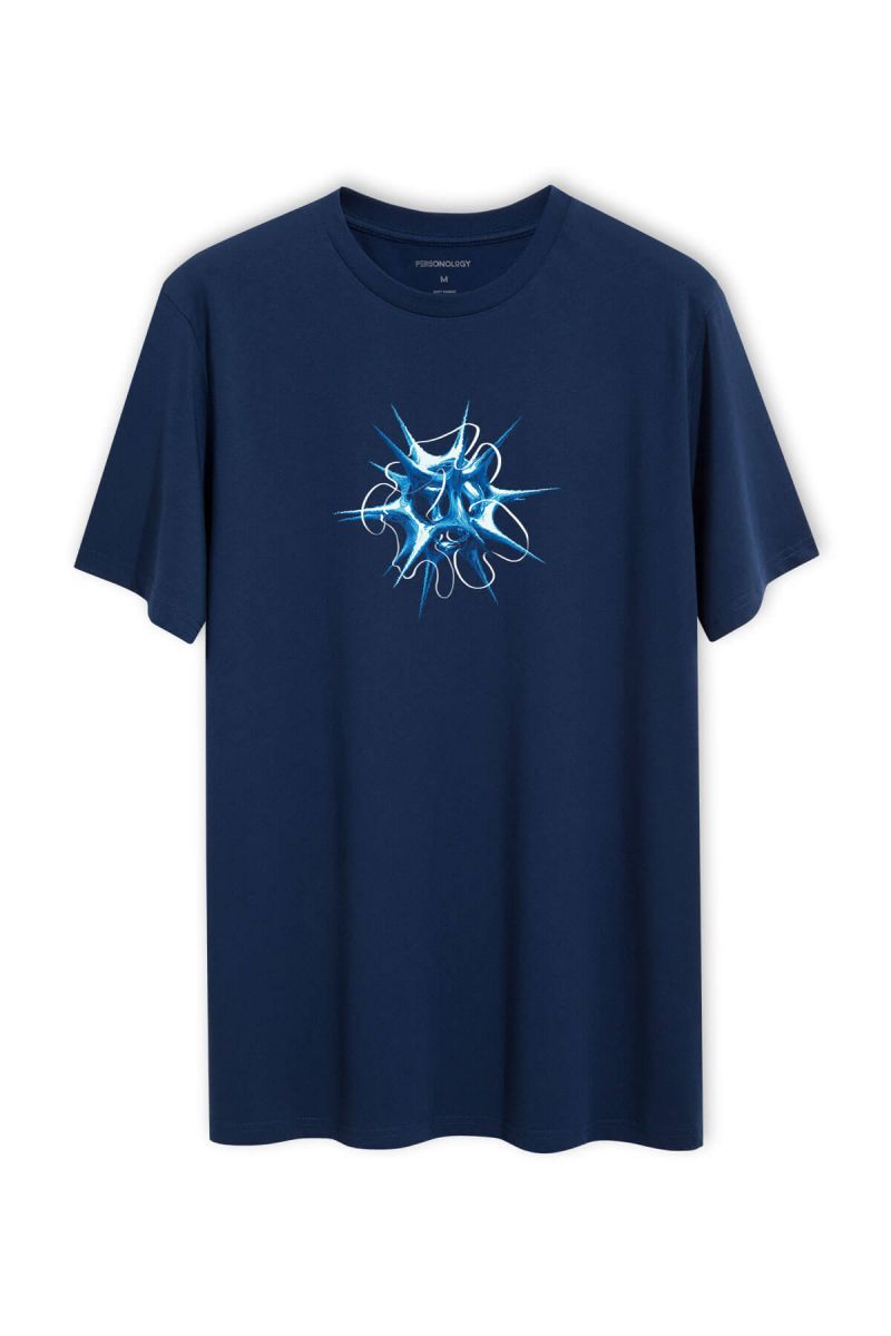 Navy Soft Fabric Sea- Urchin Design Short Sleeve Tee