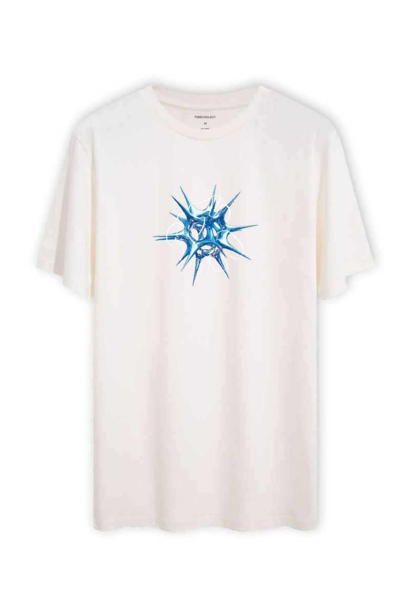 Off White Soft Fabric Sea- Urchin Design Short Sleeve Tee