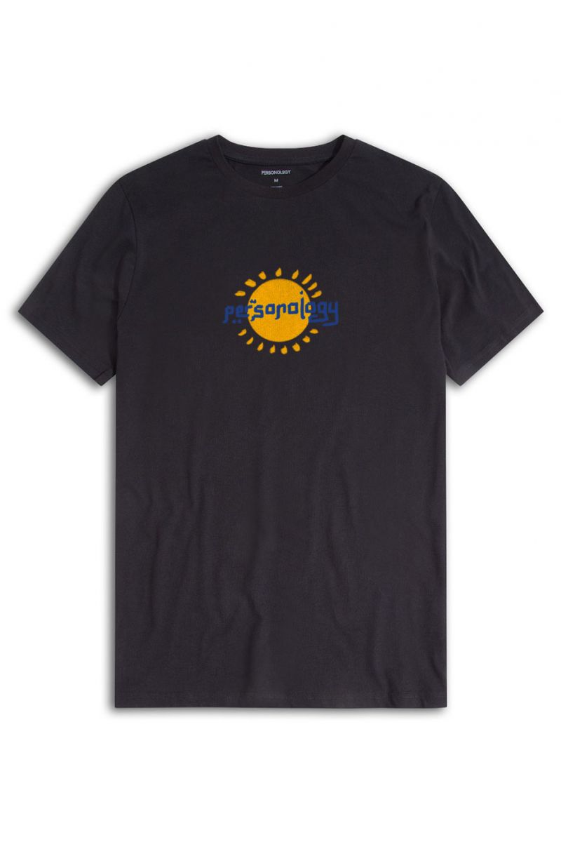 Black Soft Fabric Sun Design Short Sleeve Tee