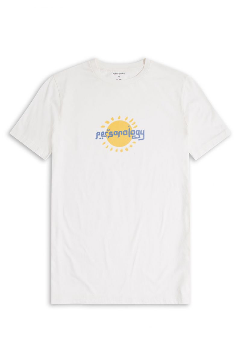 Off White Soft Fabric Sun Design Short Sleeve Tee