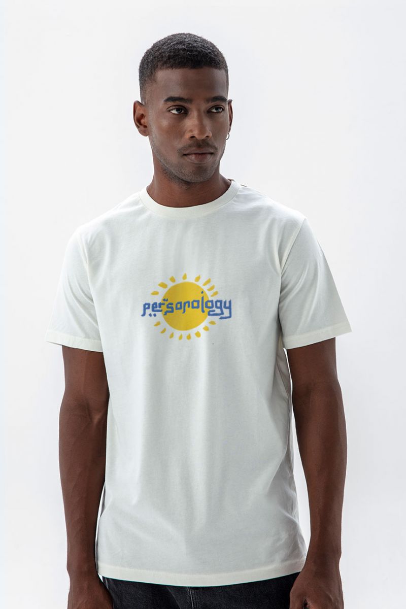Off White Soft Fabric Sun Design Short Sleeve Tee