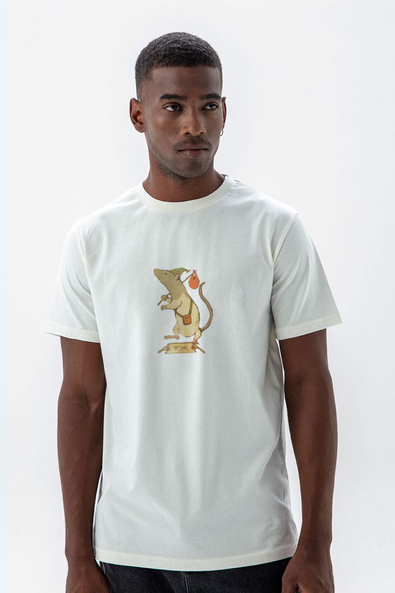 Off White Soft Fabric The Fool Design Short Sleeve Tee