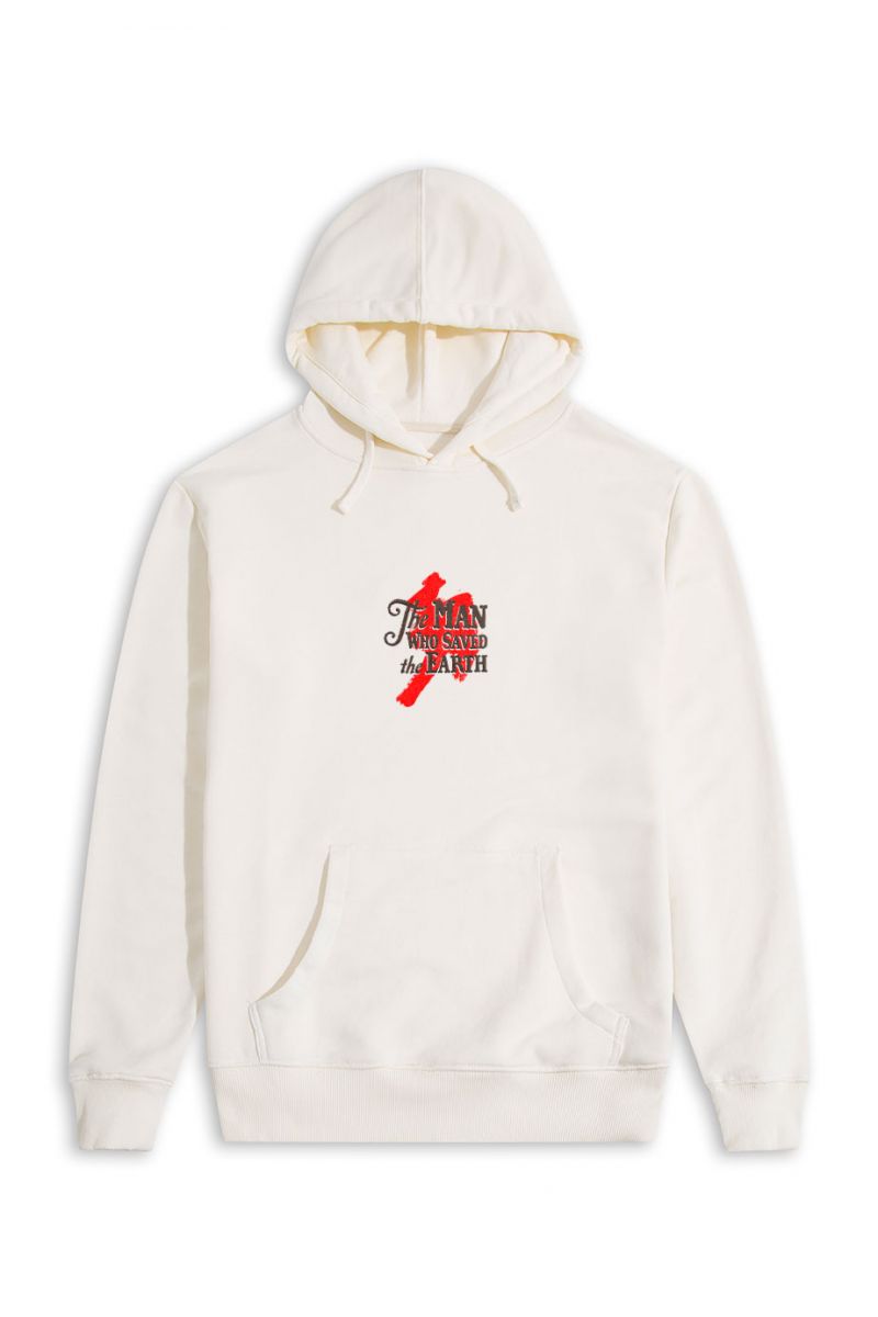 Ecru Premium Cotton The Man Who Saved the Earth Design Pullover Hoodie