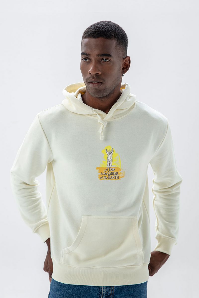 Ecru Premium Cotton A trip to the center of the world Design Pullover Hoodie