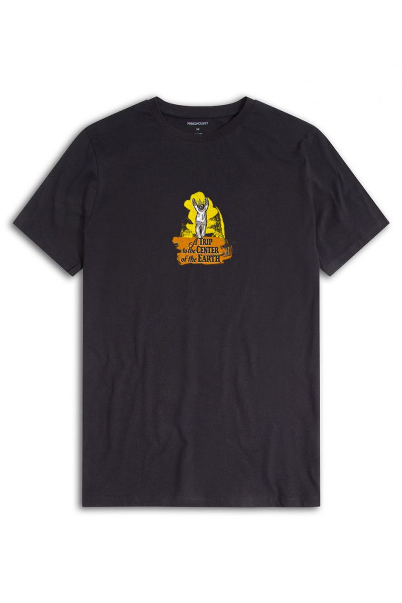 Black Soft Fabric A trip to the center of the world Design Short Sleeve Tee