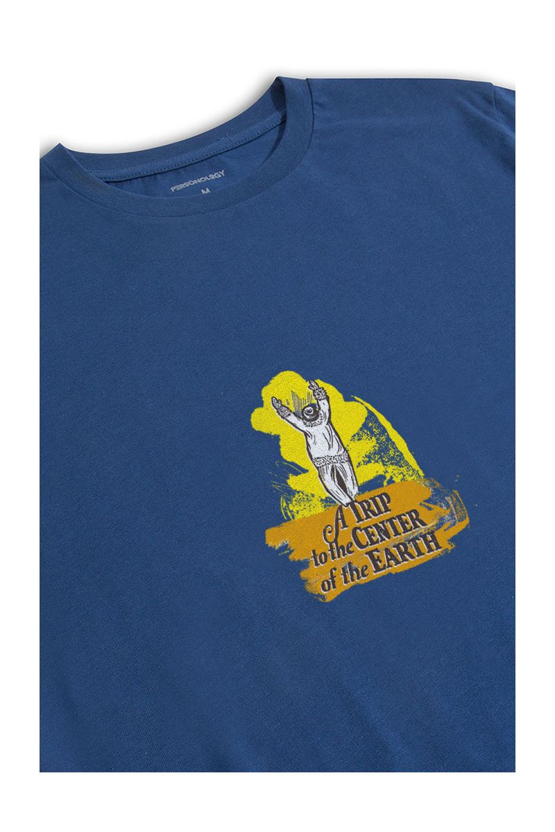 Navy Soft Fabric A trip to the center of the world Design Short Sleeve Tee