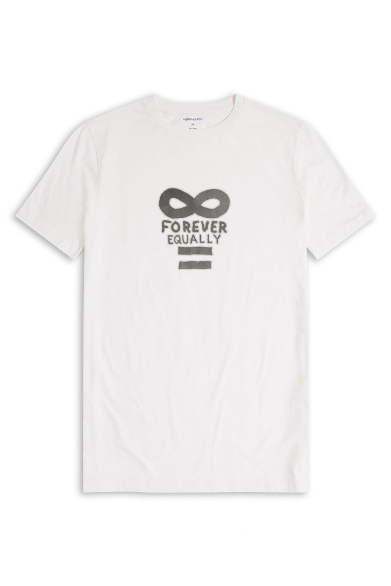 Off White Soft Fabric Forever Equally Design Short Sleeve Tee