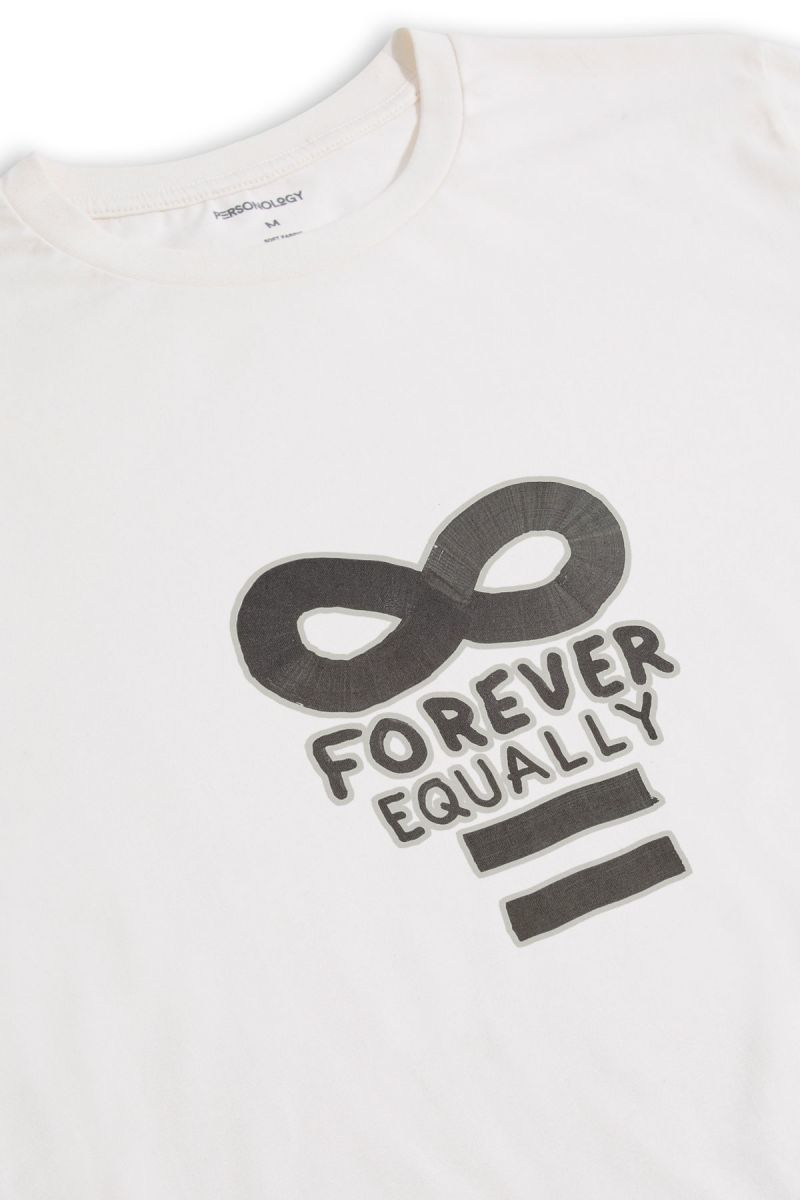 Off White Soft Fabric Forever Equally Design Short Sleeve Tee