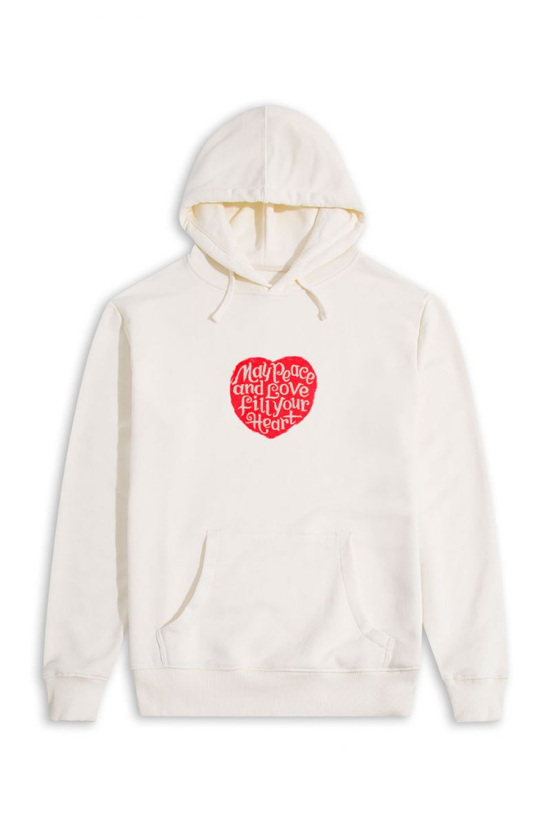Ecru Premium Cotton Peace and Love Fill your Heart Design Pullover Hoodie