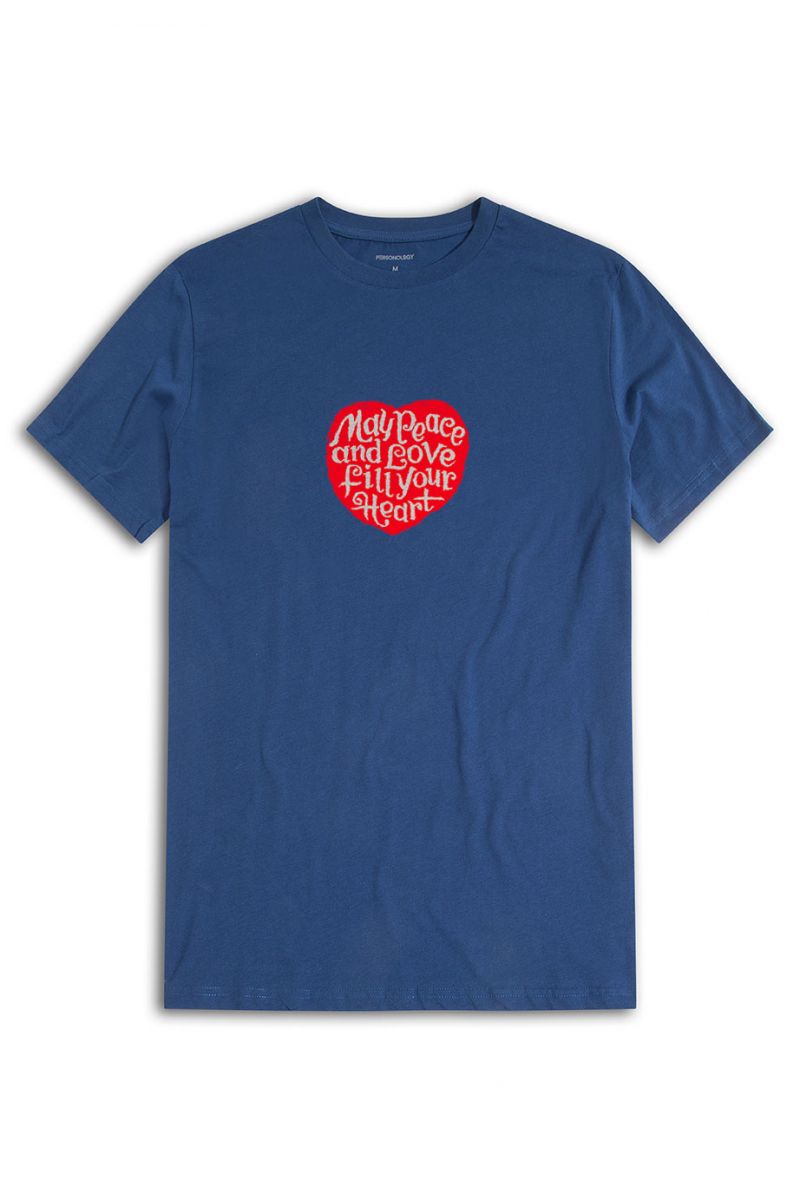 Navy Soft Fabric Peace and Love Fill your Heart Design Short Sleeve Tee