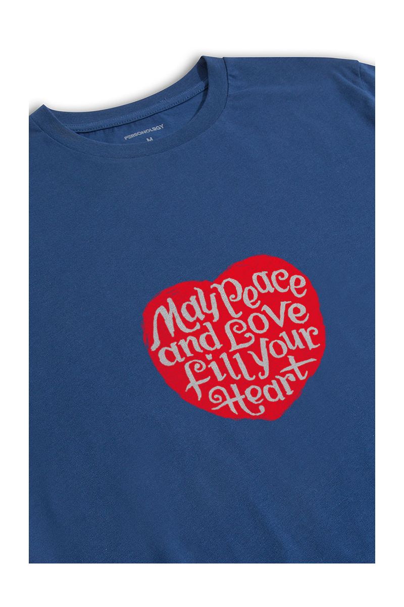 Navy Soft Fabric Peace and Love Fill your Heart Design Short Sleeve Tee