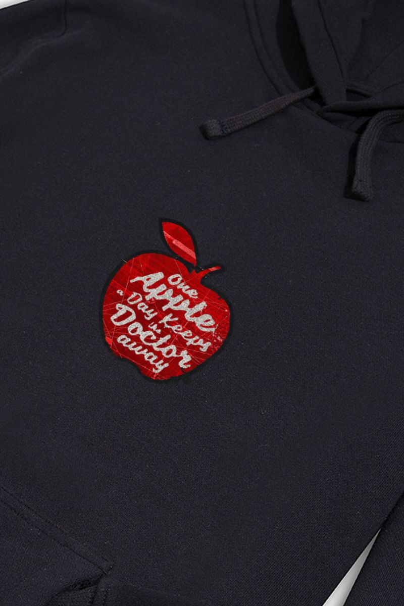 Black Premium Cotton One Apple Day Keeps Doctor Away Design Pullover Hoodie