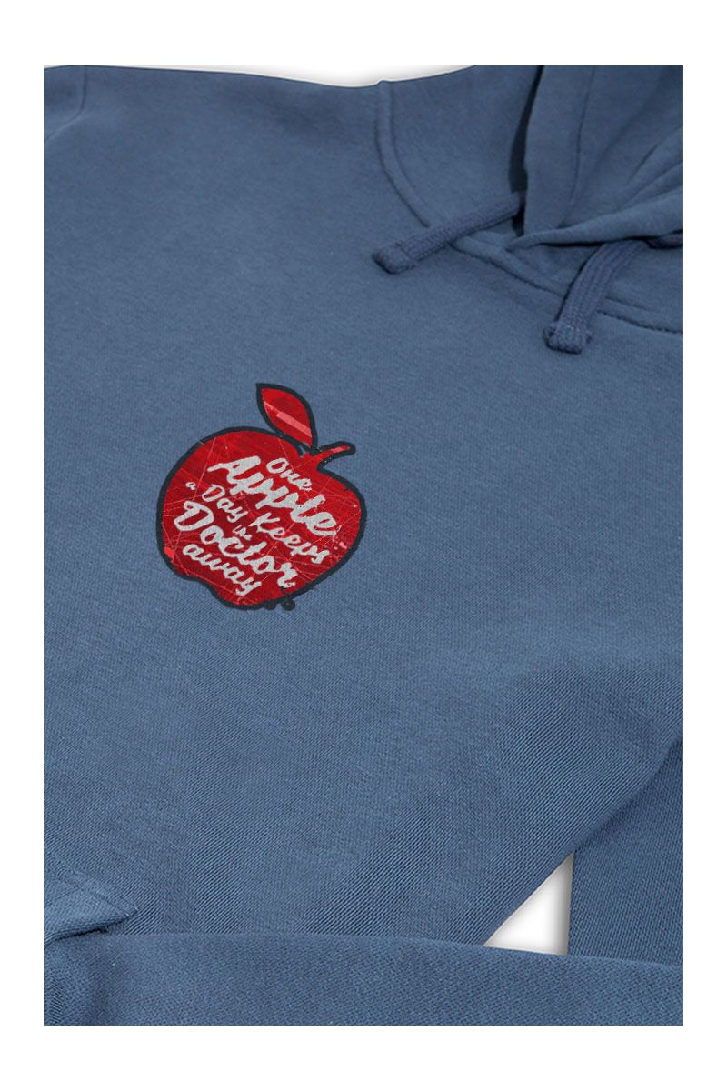 Navy Premium Cotton One Apple Day Keeps Doctor Away Design Pullover Hoodie