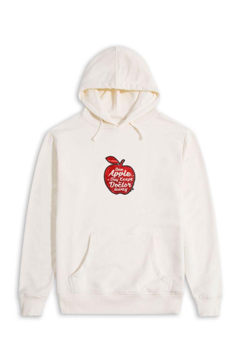 Ecru Premium Cotton One Apple Day Keeps Doctor Away Design Pullover Hoodie