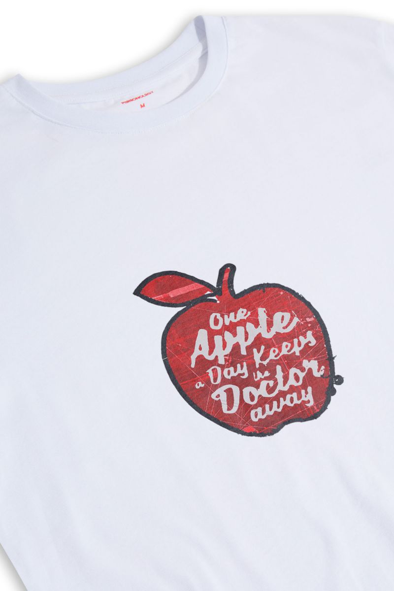 White Soft Fabric One Apple Day Keeps Doctor Away Design Short Sleeve Tee