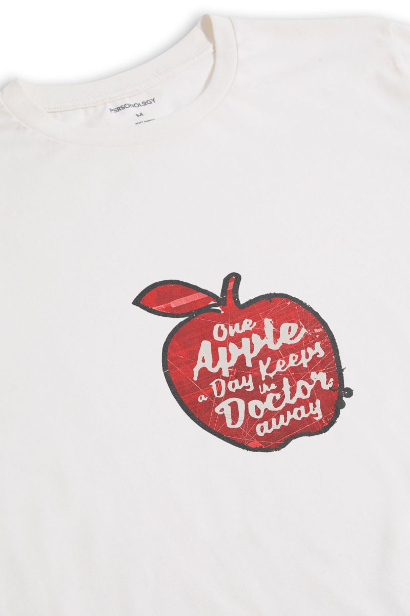 Off White Soft Fabric One Apple Day Keeps Doctor Away Design Short Sleeve Tee