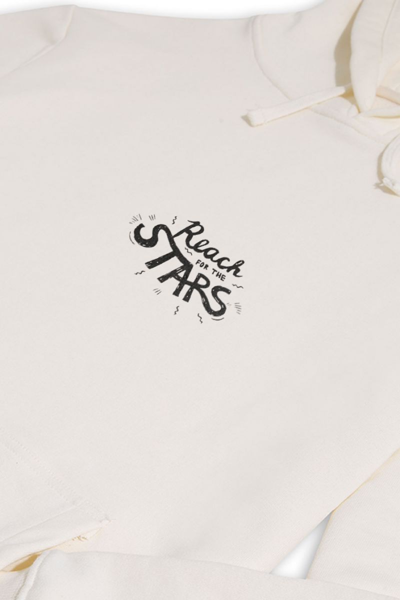 Ecru Premium Cotton Reach for the Stars Design Pullover Hoodie