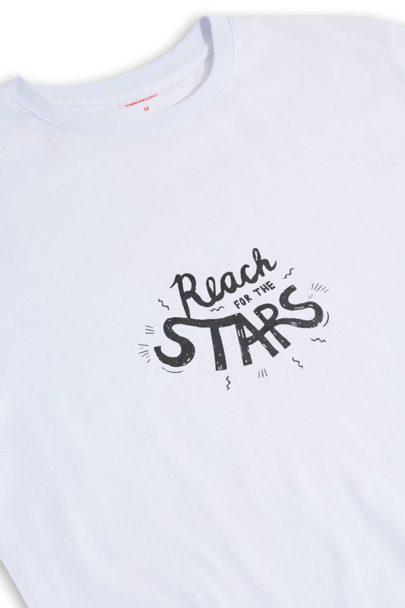 White Soft Fabric Reach for the Stars Design Short Sleeve Tee