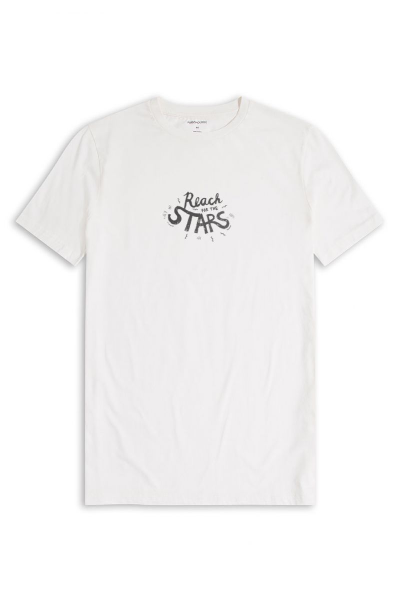 Off White Soft Fabric Reach for the Stars Design Short Sleeve Tee