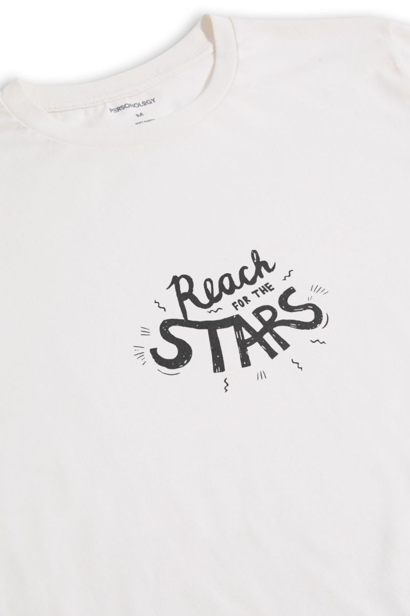 Off White Soft Fabric Reach for the Stars Design Short Sleeve Tee