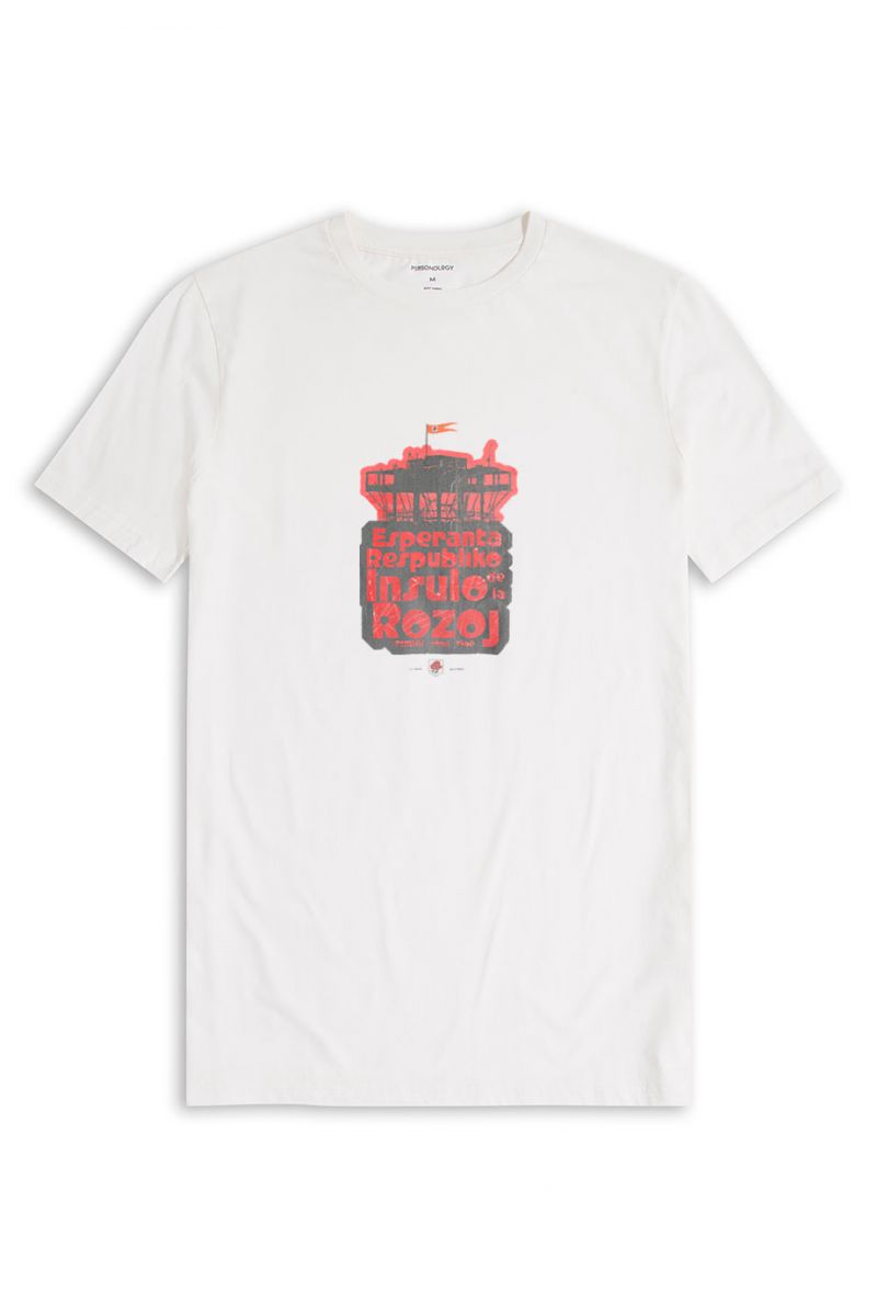 Off White Soft Fabric Esperanto Respublic Design Short Sleeve Tee