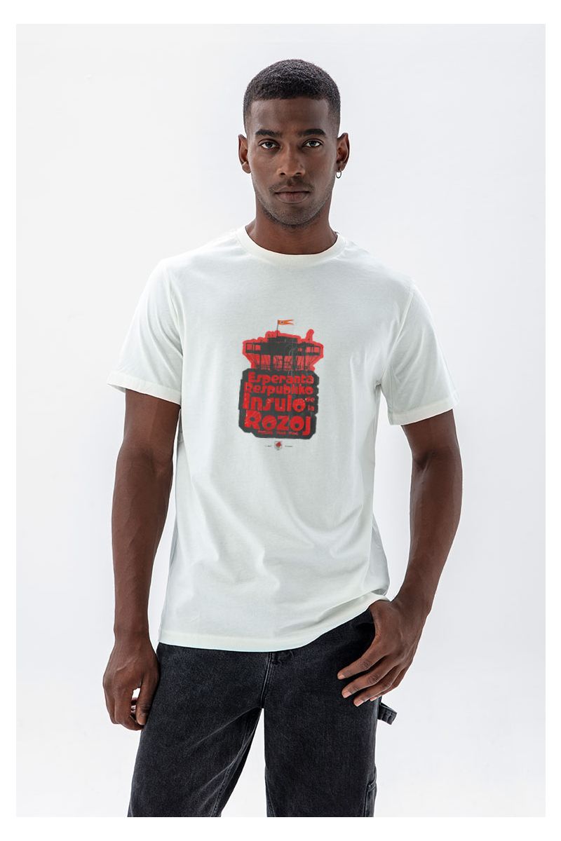 Off White Soft Fabric Esperanto Respublic Design Short Sleeve Tee
