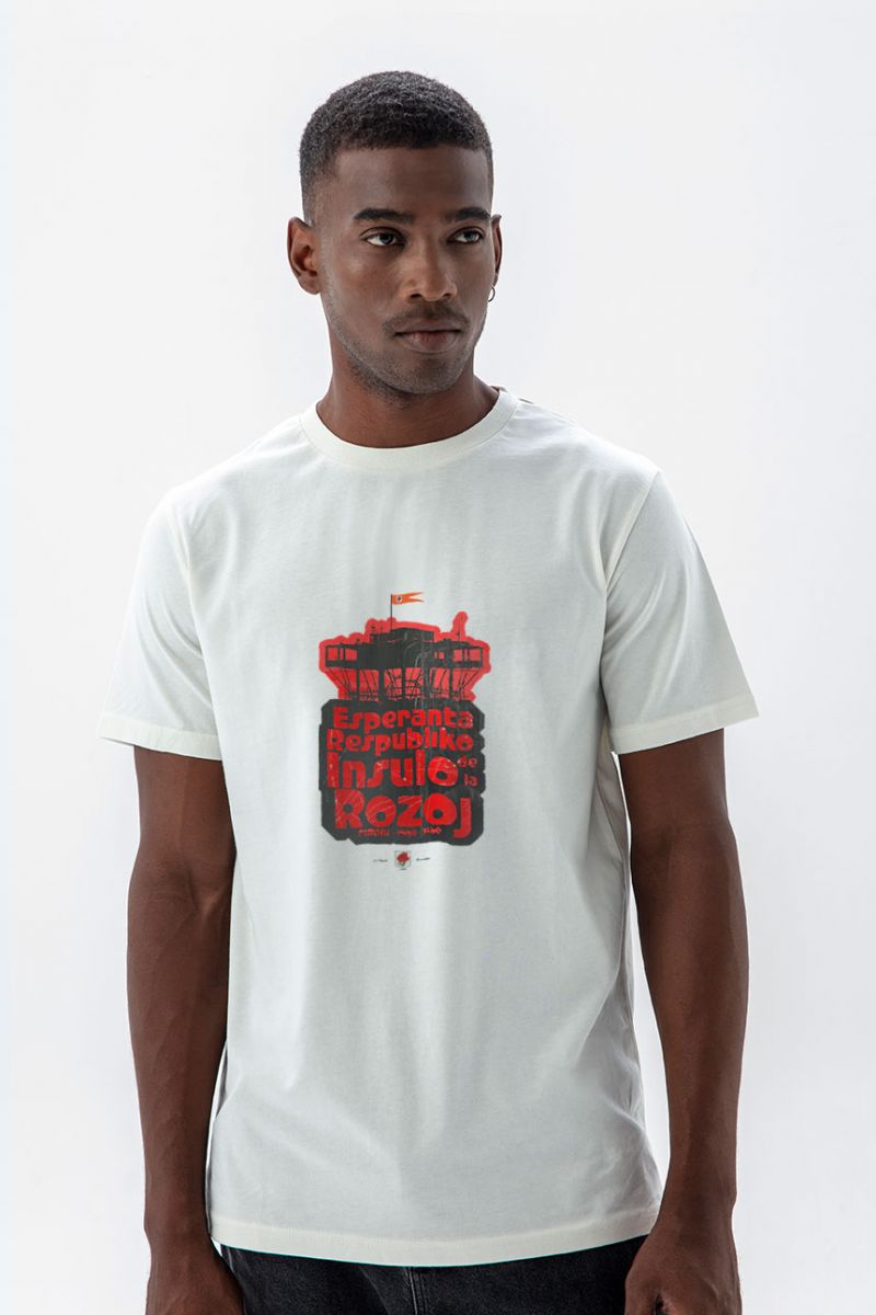 Off White Soft Fabric Esperanto Respublic Design Short Sleeve Tee