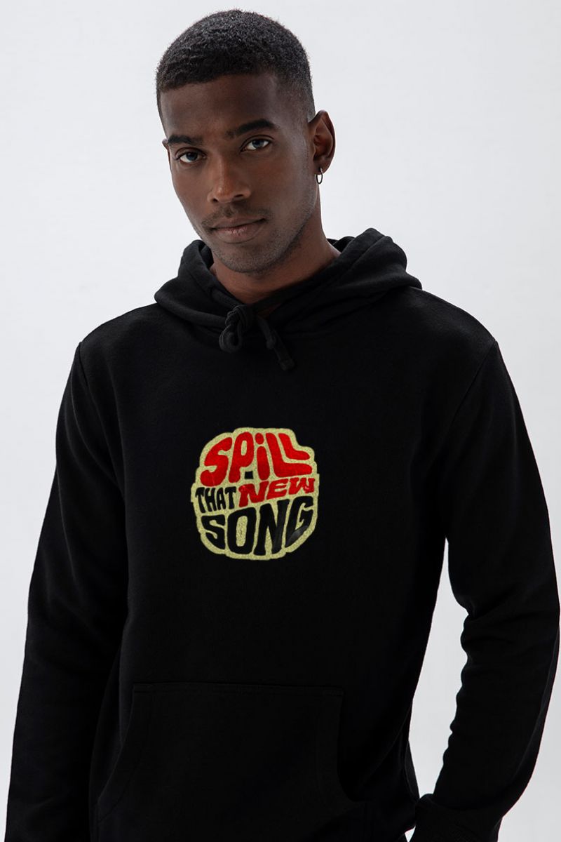 Black Premium Cotton Spill That New Song Design Pullover Hoodie