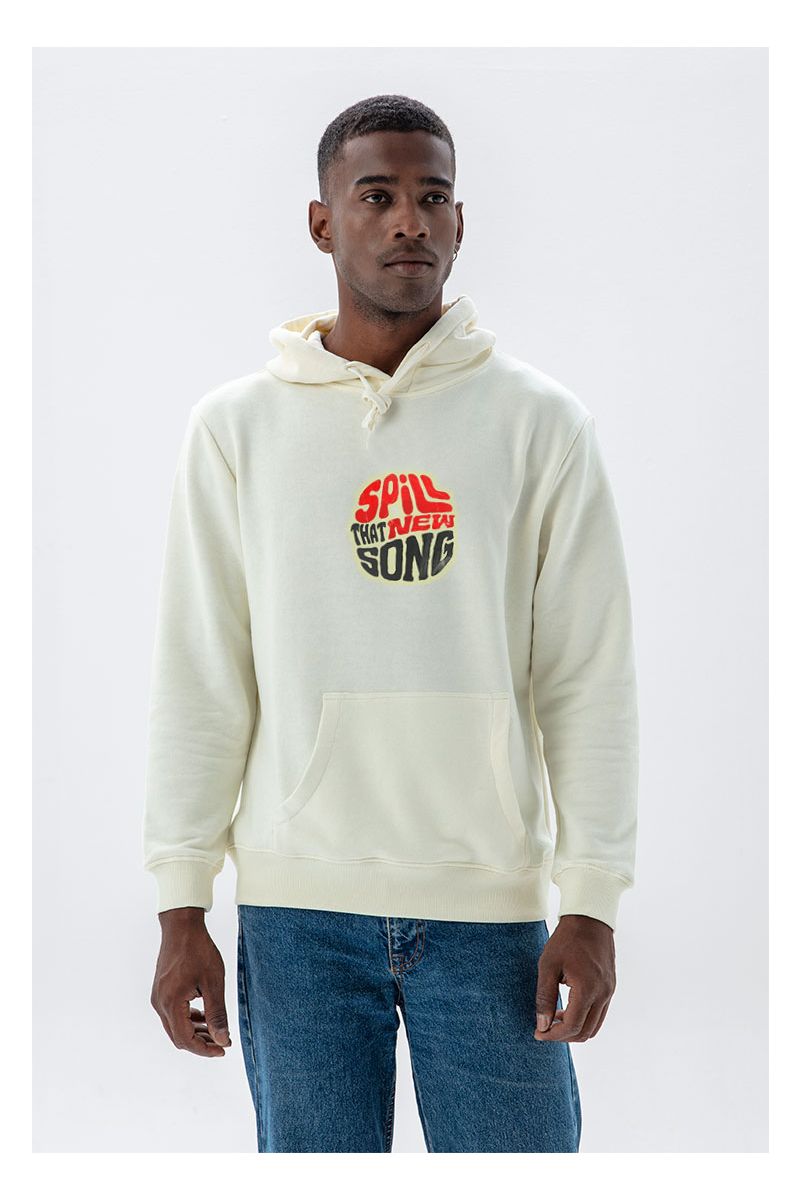 Ecru Premium Cotton Spill That New Song Design Pullover Hoodie