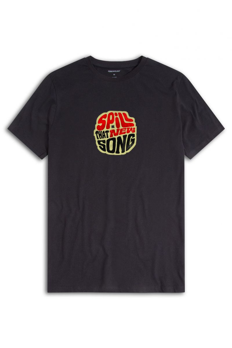 Black Soft Fabric Spill That New Song Design Short Sleeve Tee
