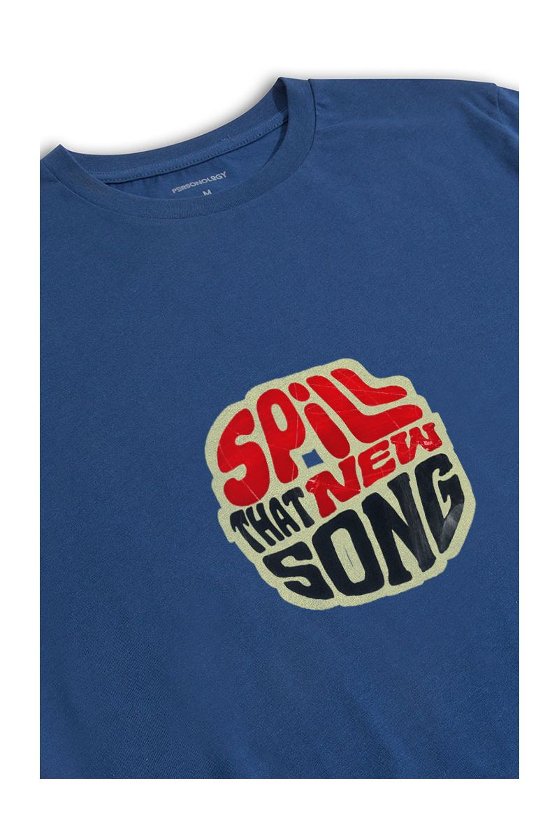 Navy Soft Fabric Spill That New Song Design Short Sleeve Tee