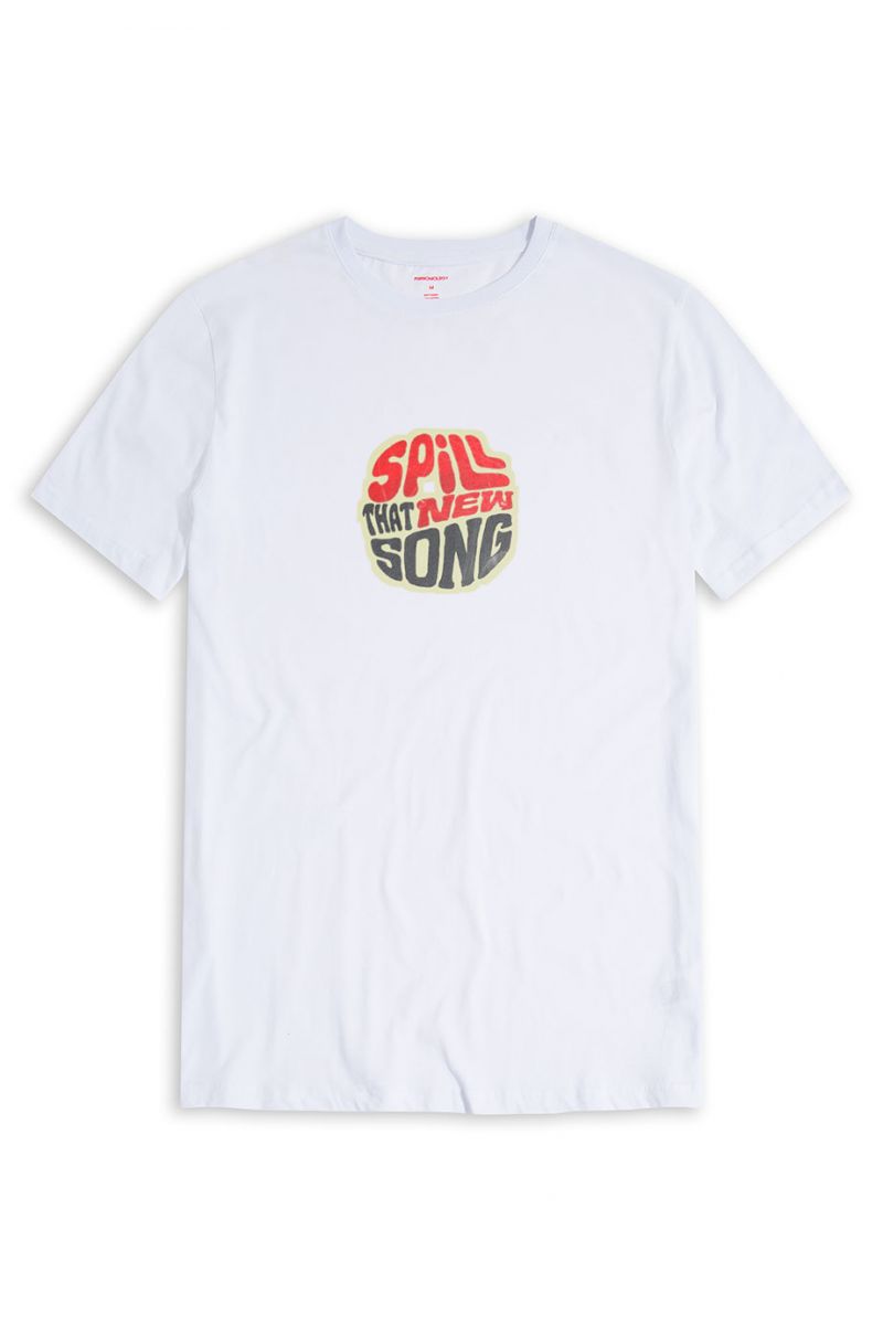 White Soft Fabric Spill That New Song Design Short Sleeve Tee