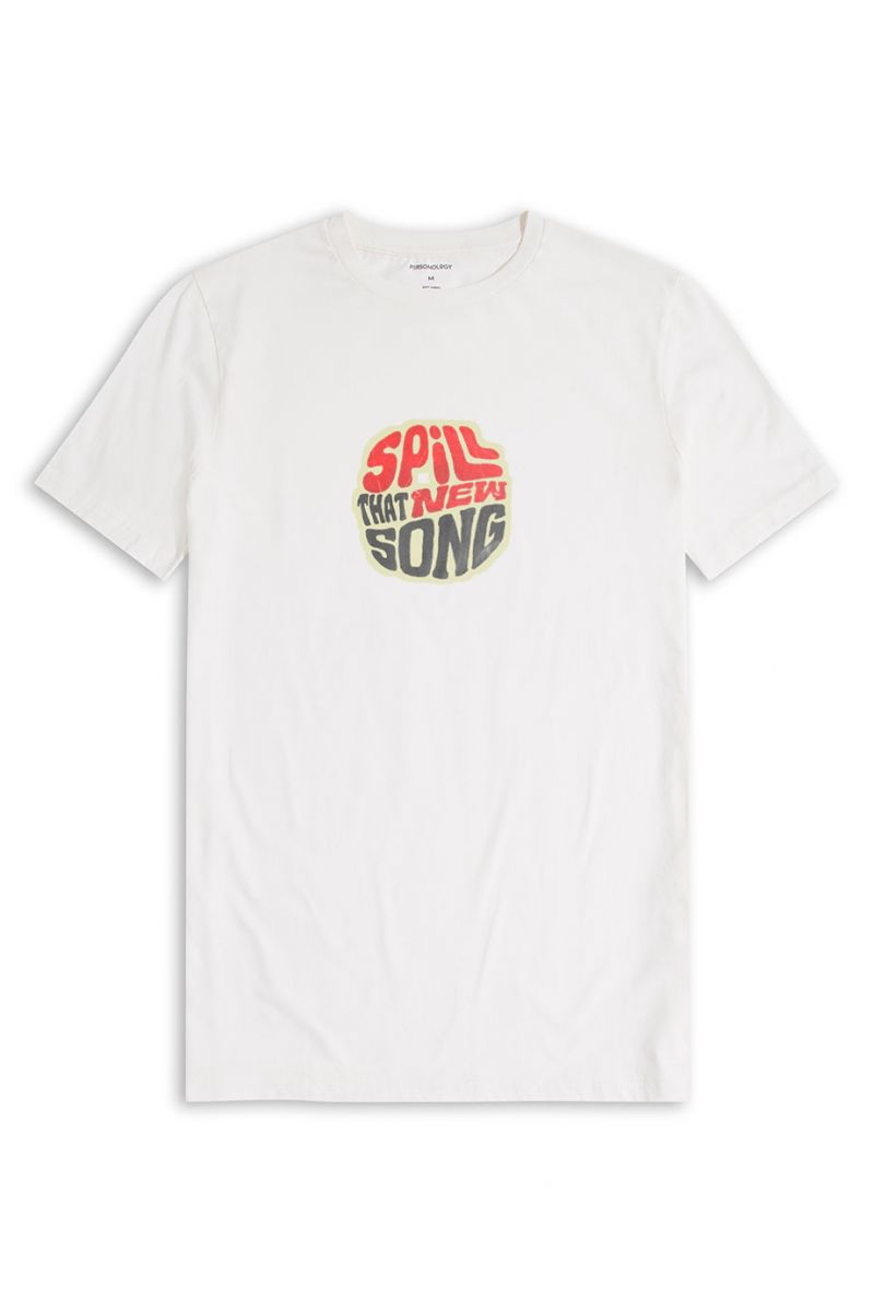 Off White Soft Fabric Spill That New Song Design Short Sleeve Tee