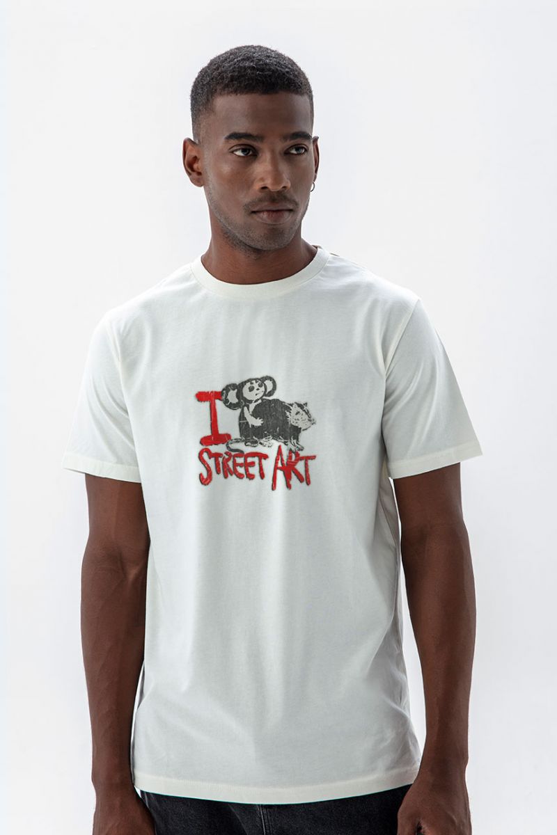 Off White Soft Fabric I FFF Street Art Design Short Sleeve Tee